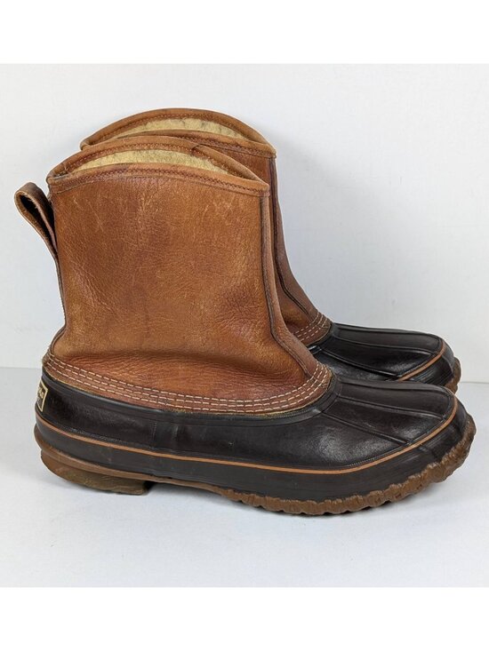 Vintage LL Bean Leather Duck Boots Pull On Hunting Maine Shearling Mens 10 MM main image 5